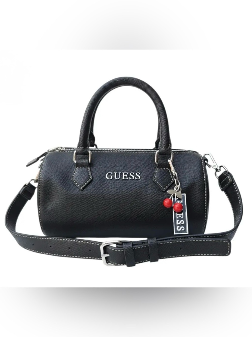 Guess Barrel Bag W/ Cherry Charm - NWOT - Color Black